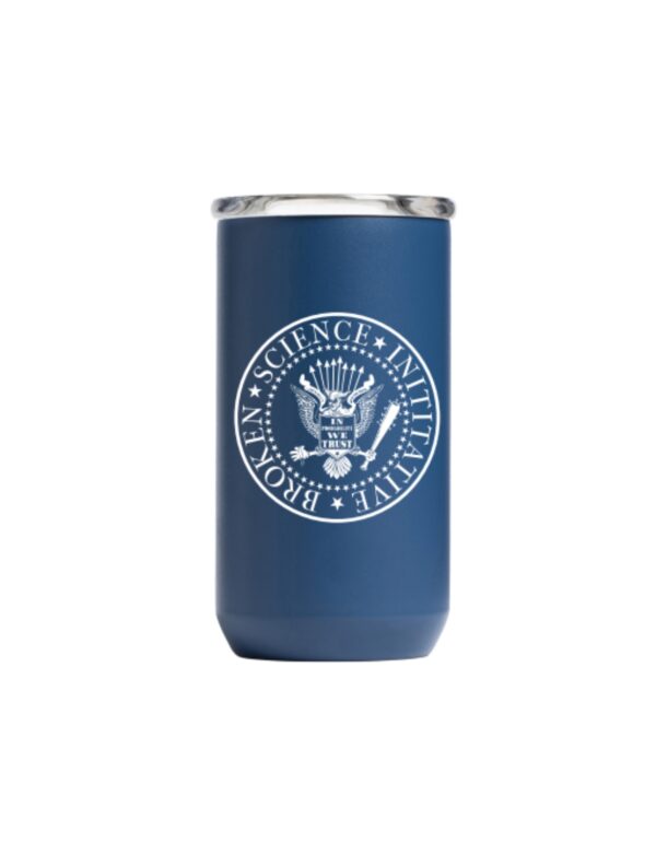blue travel mug with BSI seal