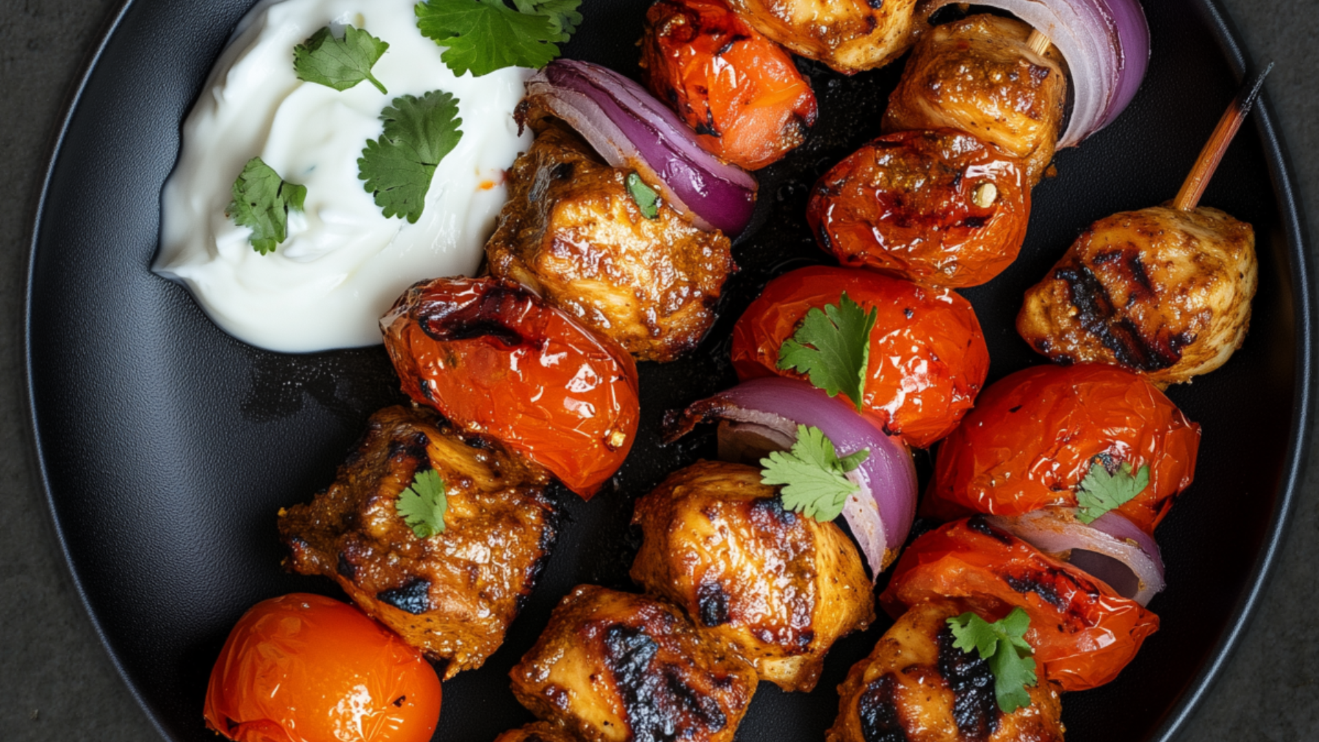 Photo of Curried Chicken & Tomato Kebobs With Red Onion & Yogurt