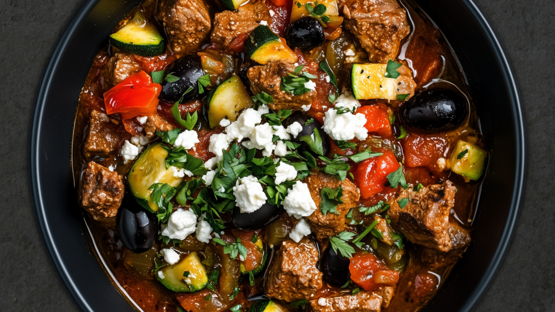 Photo of Lamb Stew with Roasted Red Peppers, Zucchini & Feta 