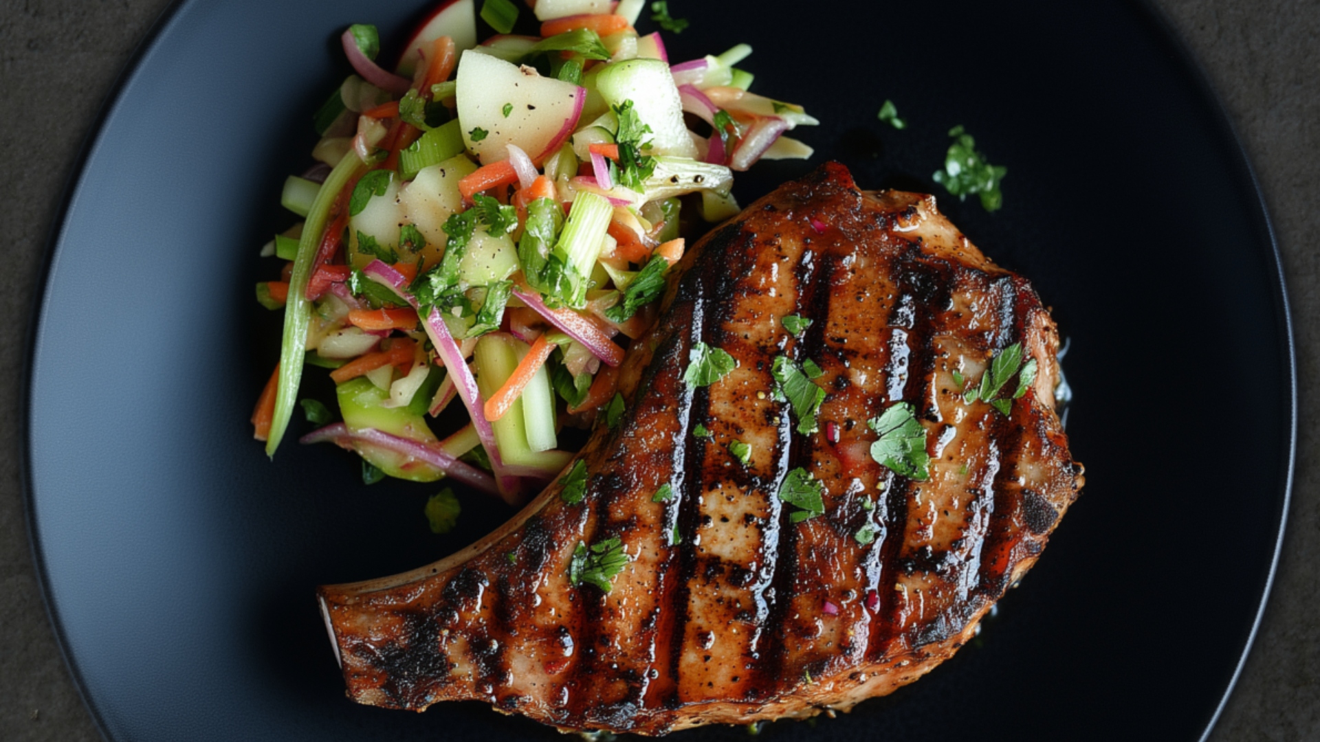 Photo of Grilled Pork Chop with Apple & Fennel Slaw