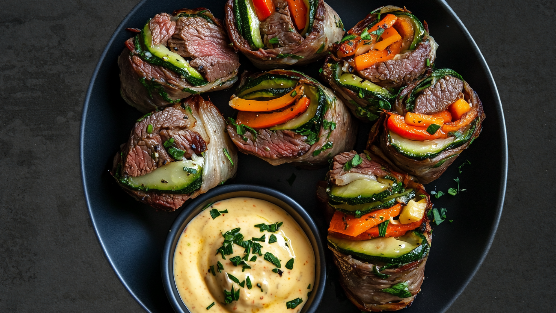 Photo of Flank Steak Veggie Rolls with Creamy Tomato Filling