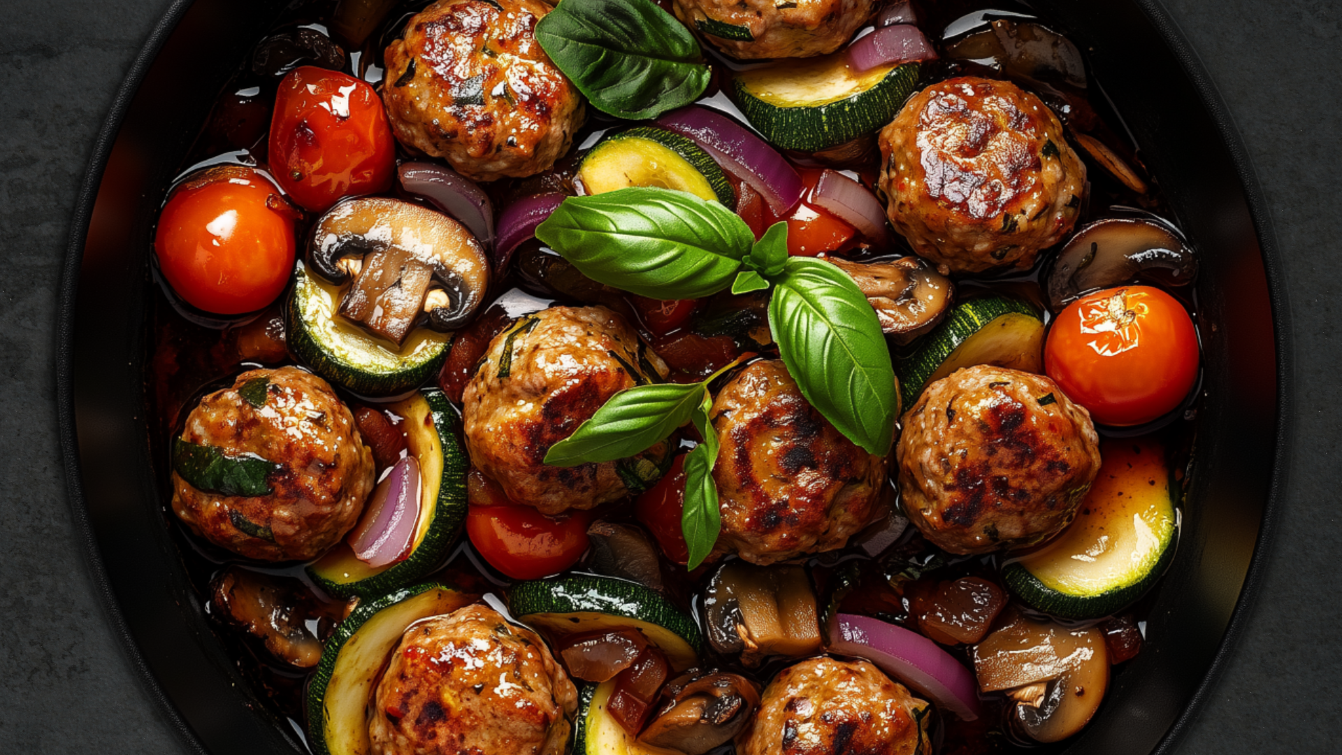 Photo of Spicy Zucchini & Mushroom Meatball Skillet