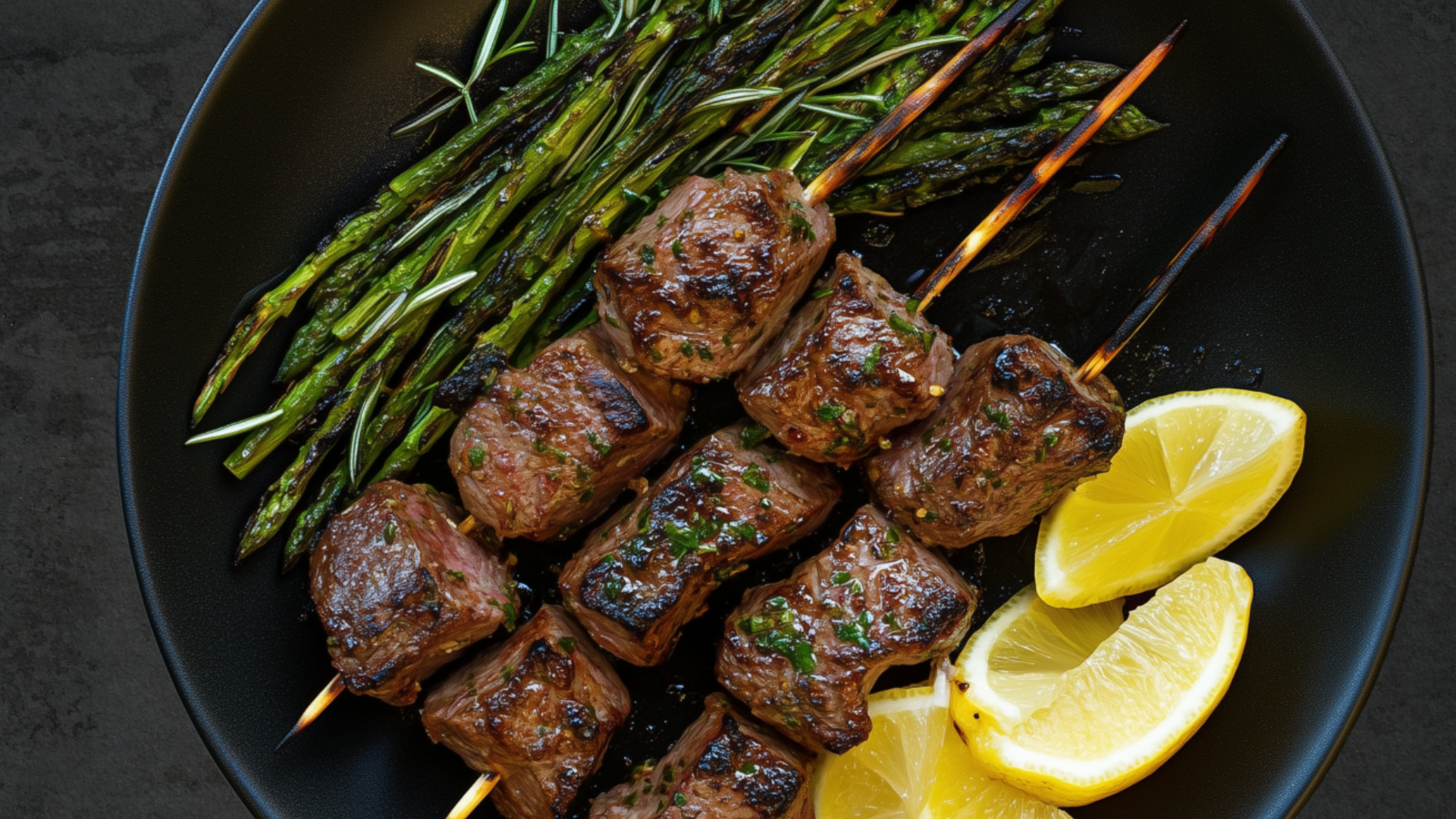 Photo of Rosemary & Garlic Lamb Skewers with Grilled Asparagus