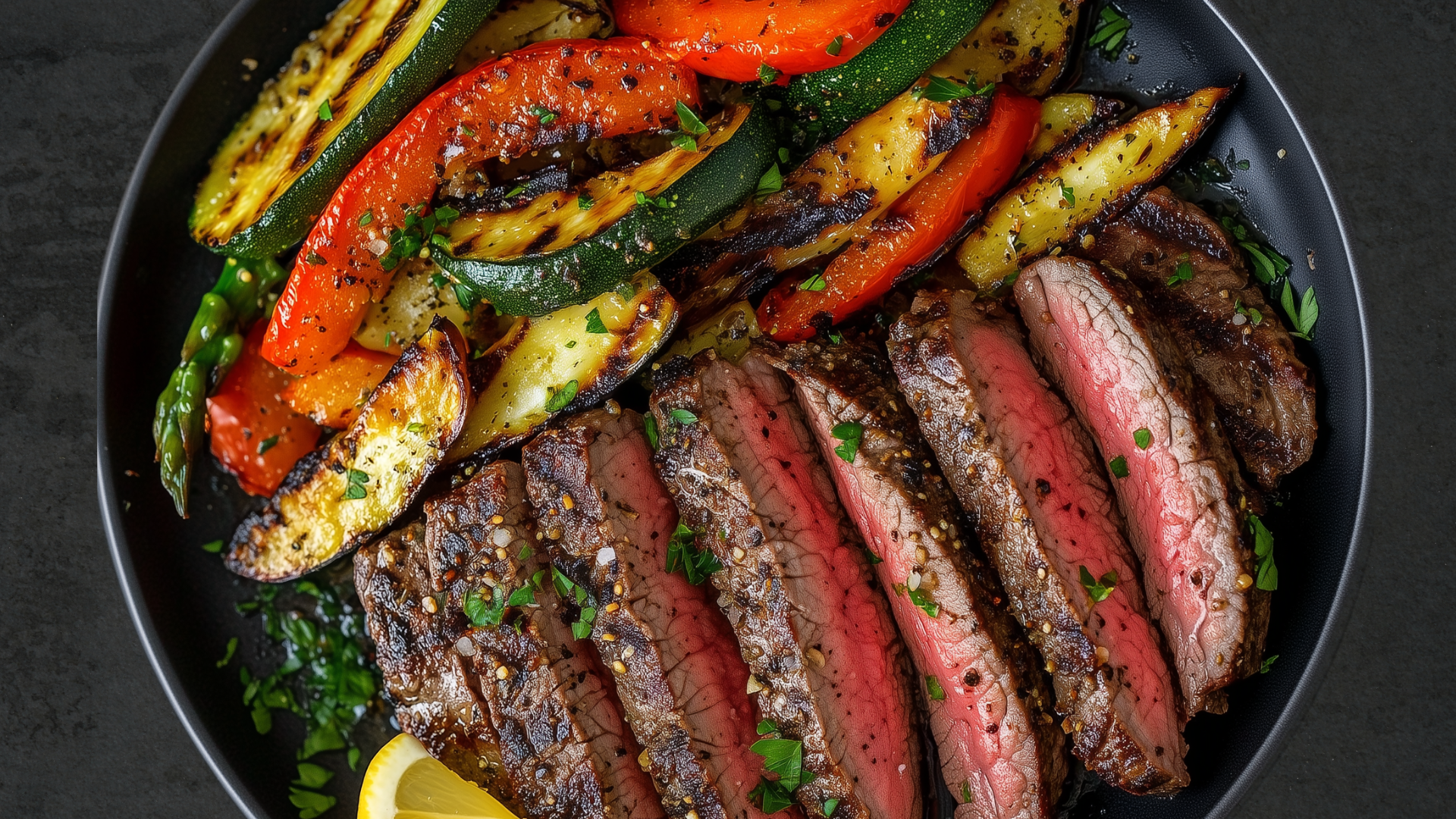 Photo of Garlic and Pepper-Crusted Steak With Grilled Vegetables 