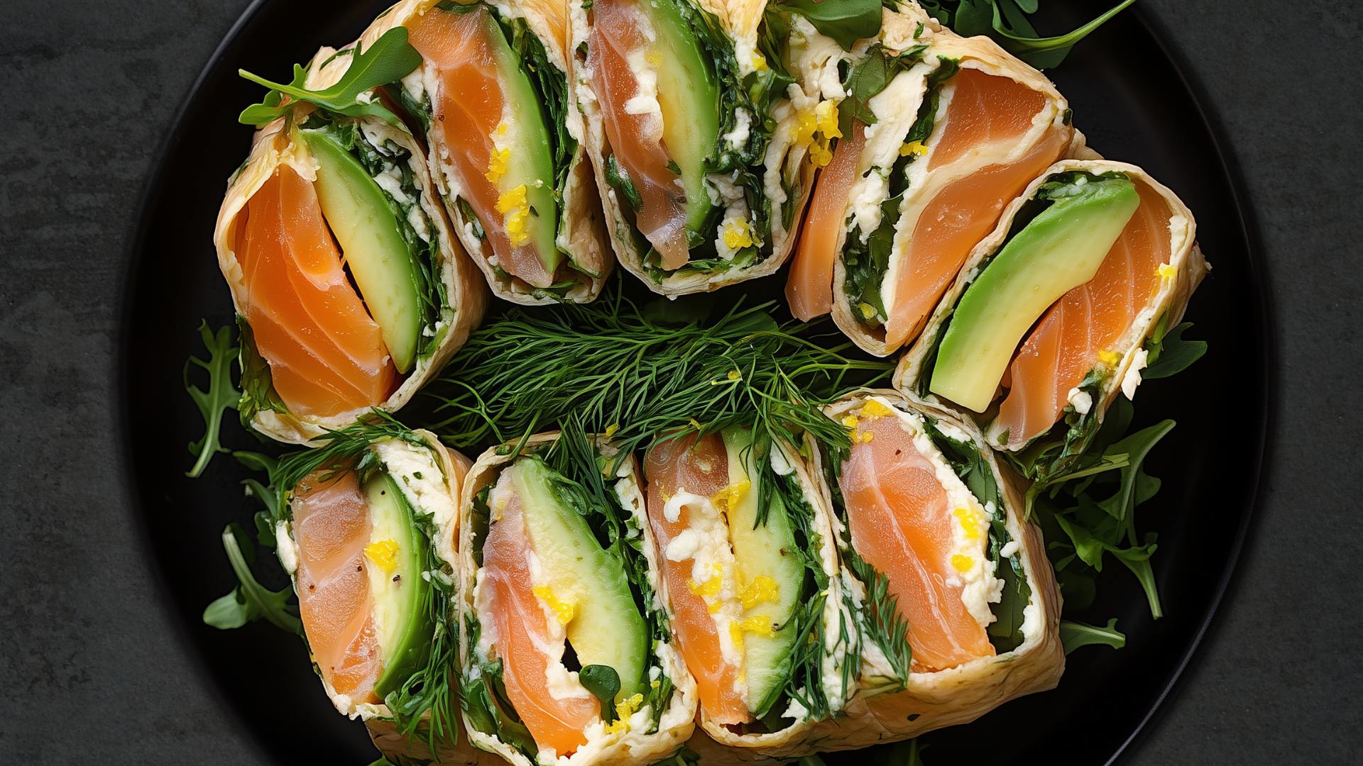Photo of Smoked Salmon, Avocado & Arugula Egg Roll