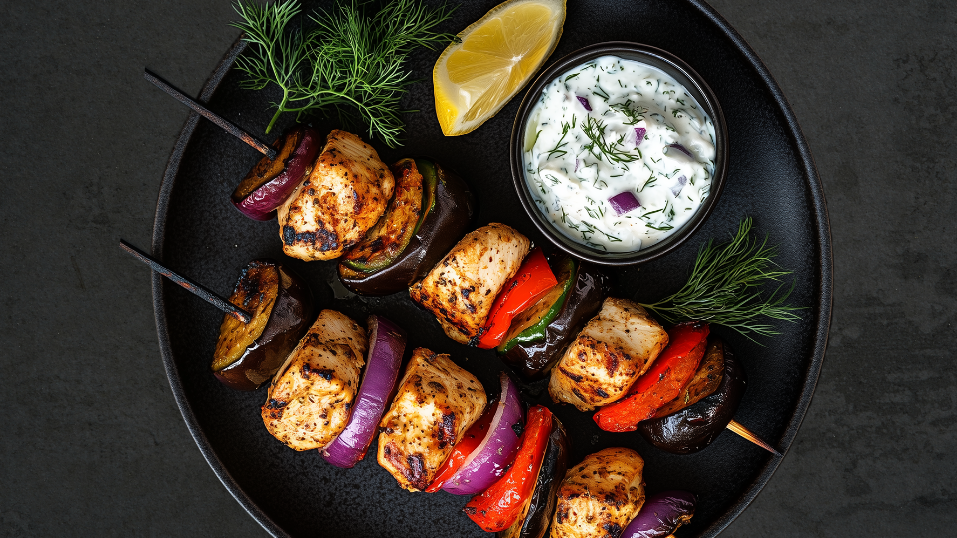 Photo of Greek Chicken & Eggplant Kebabs with Tzatziki Sauce 