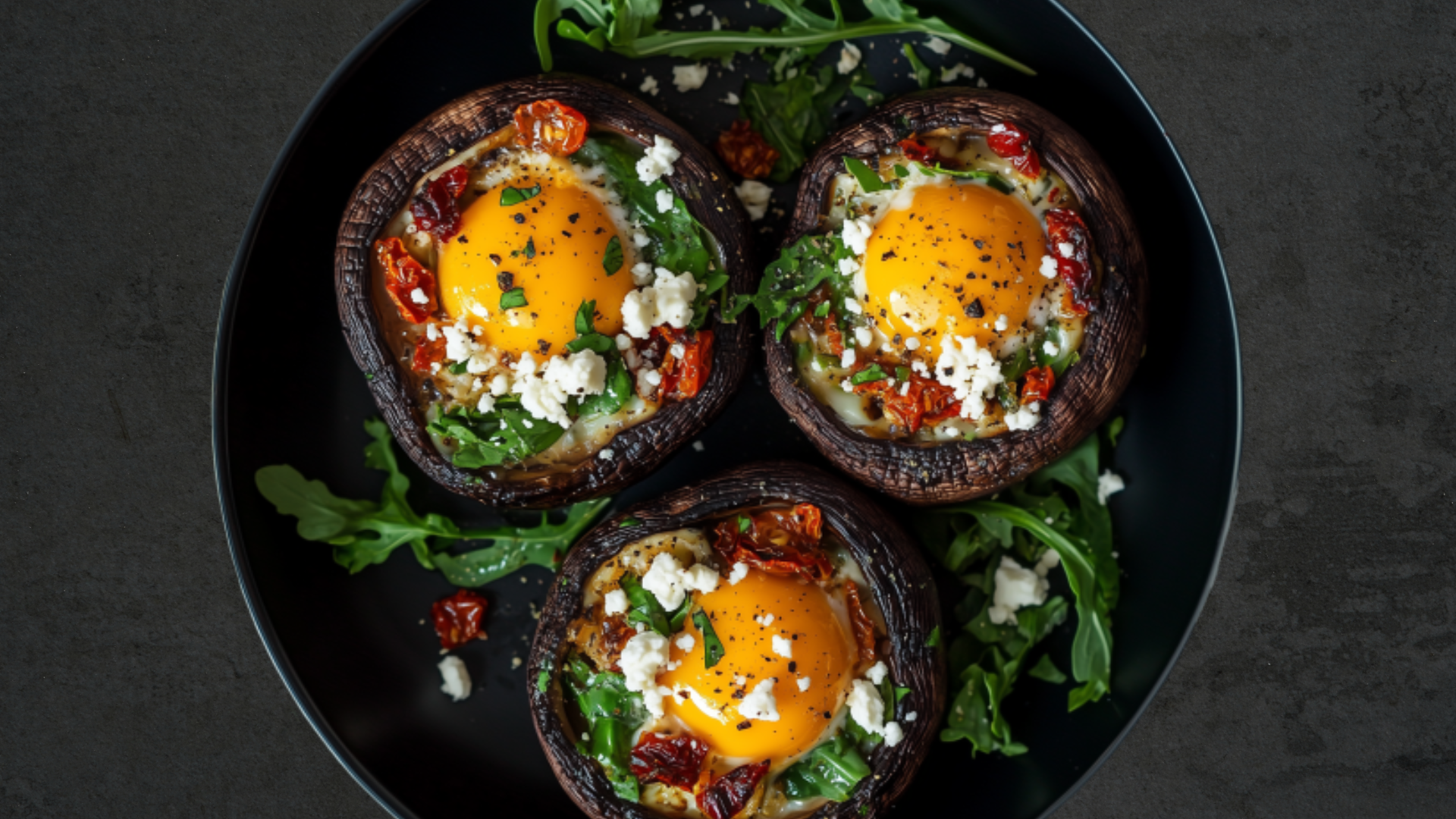 Photo of Eggs Baked in Portobello Mushrooms with Feta and Sun-Dried Tomatoes