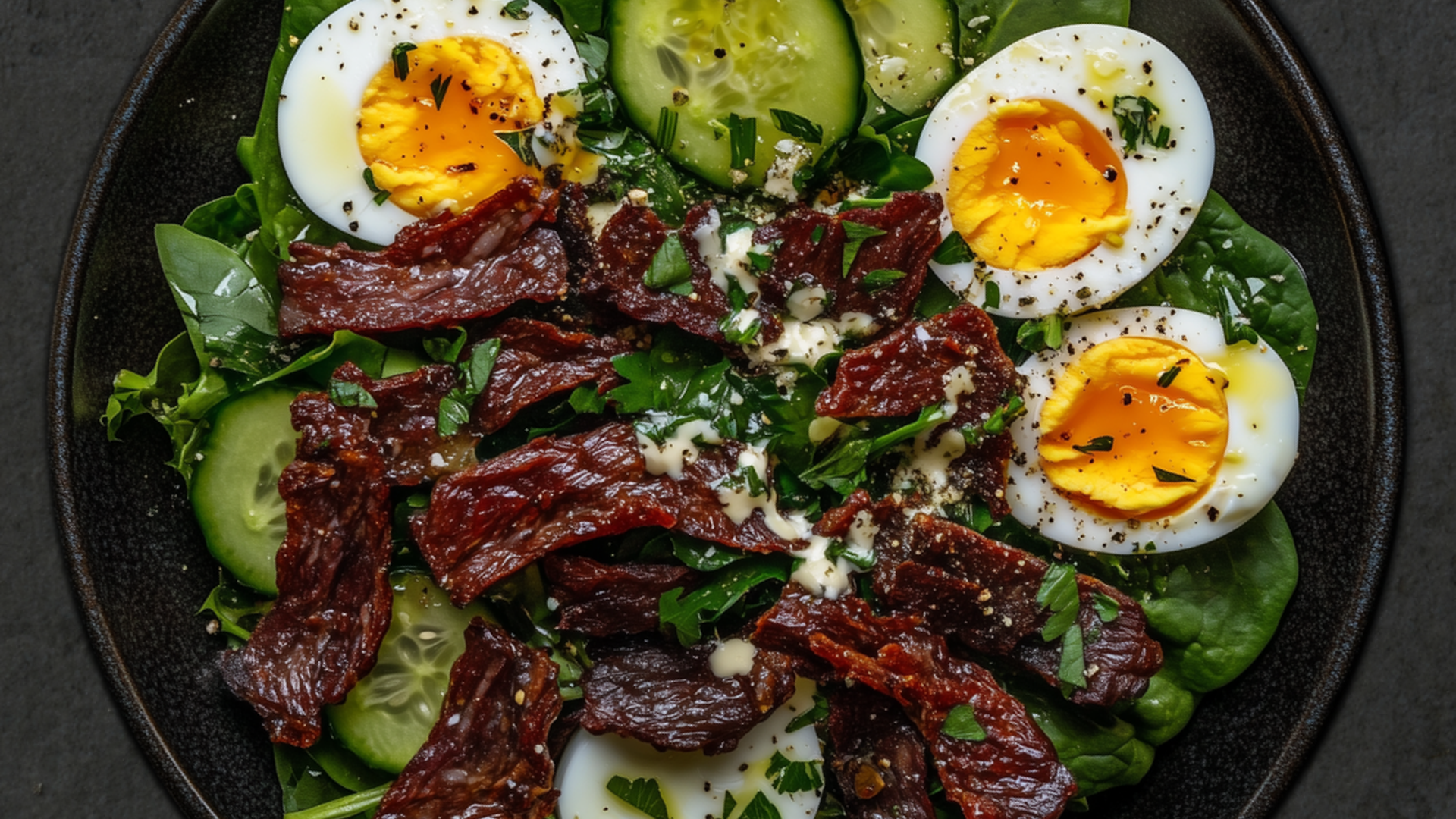 Photo of Smoky Beef Jerky Salad with Creamy Garlic Herb Dressing 