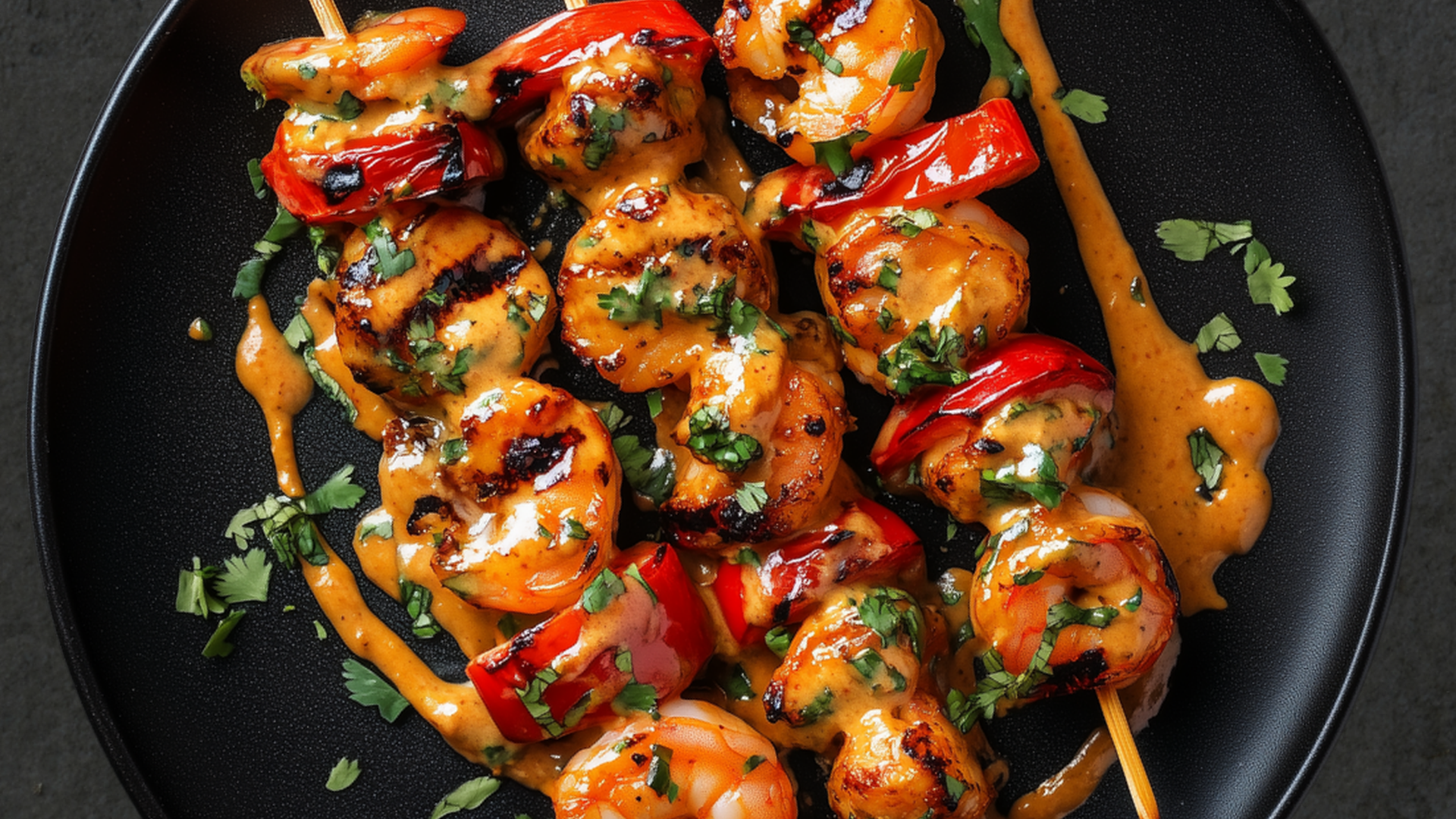 Photo of Shrimp & Pepper Skewers with Cilantro Peanut Sauce 