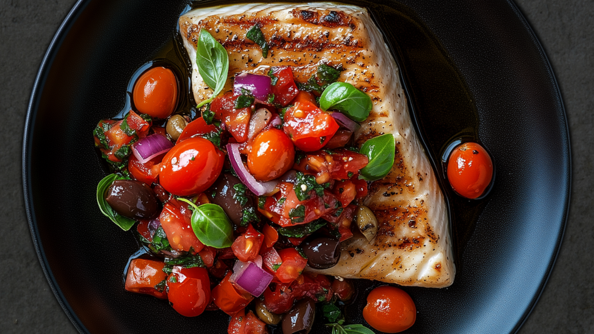 Photo of Seared Swordfish with Roasted Pepper-Basil Relish 
