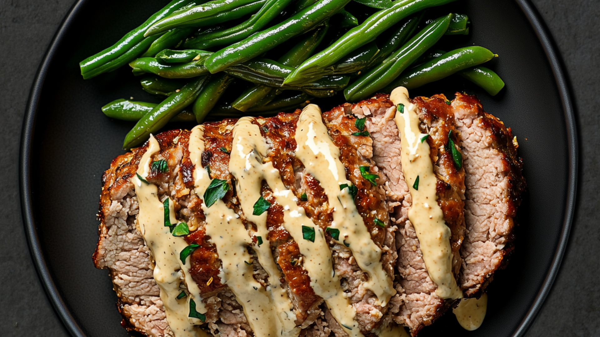 Photo of Pork Meatloaf with Cream Sauce & Green Beans 