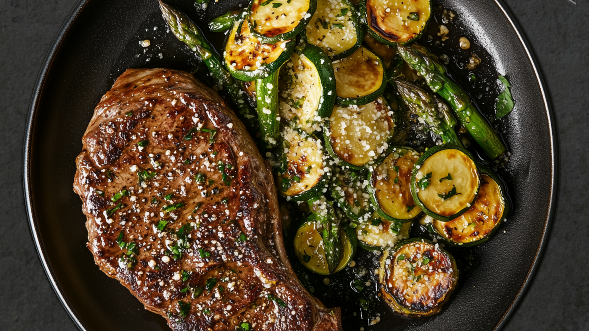 Photo of Butter-Basted Ribeye with Garlic Parmesan Vegetables 