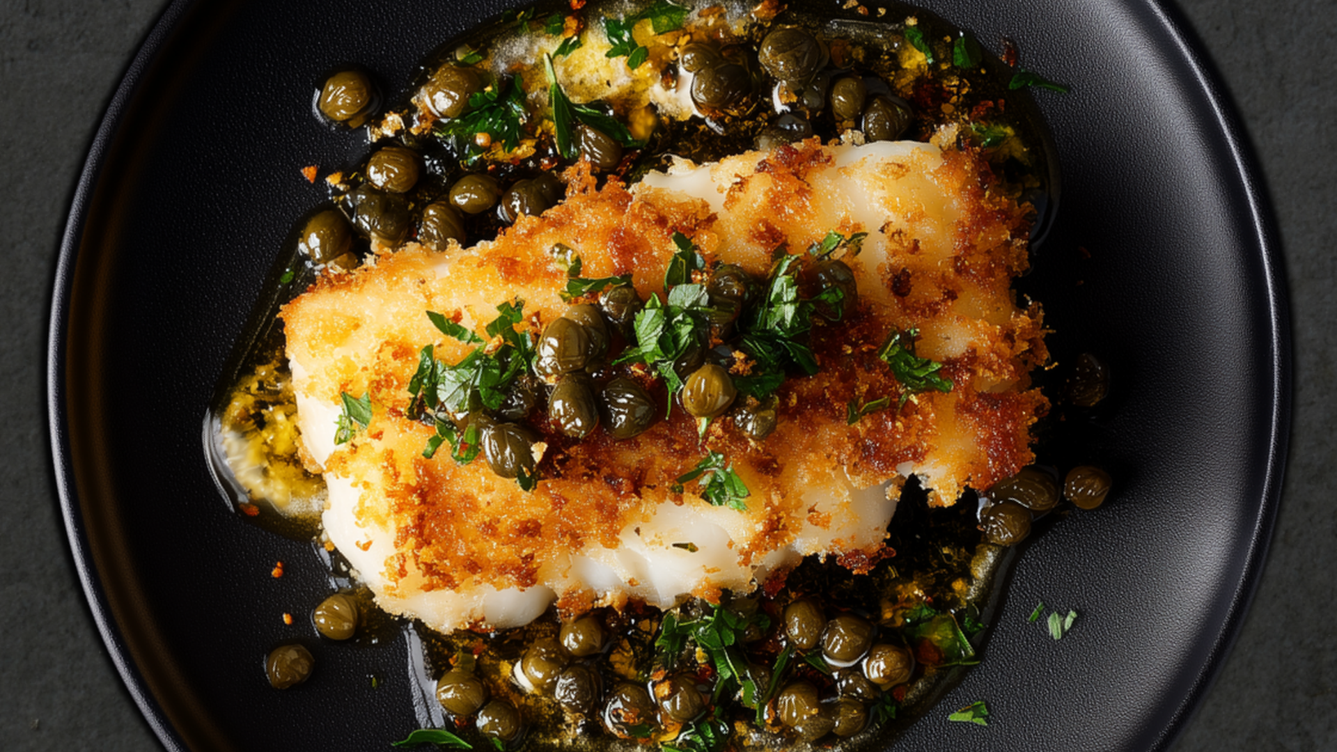 Photo of Pork Rind-Crusted Cod with Lemony Caper Sauce 