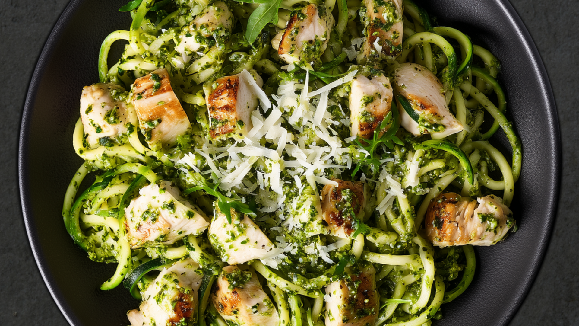 Photo of Arugula Pesto with Zucchini Noodles and Chicken 
