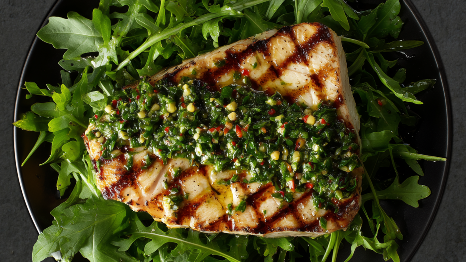 Photo of Chimichurri Grilled Swordfish with Arugula