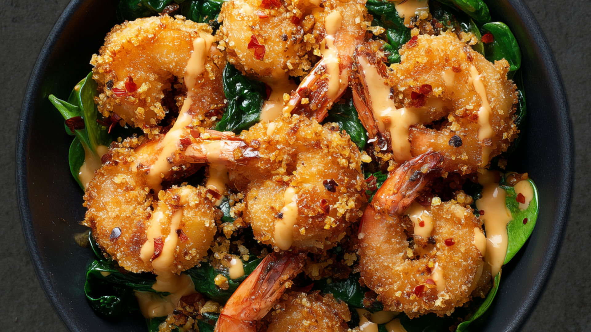 Photo of Pork Rind-Crusted Shrimp Bowl with Chili Sauce 