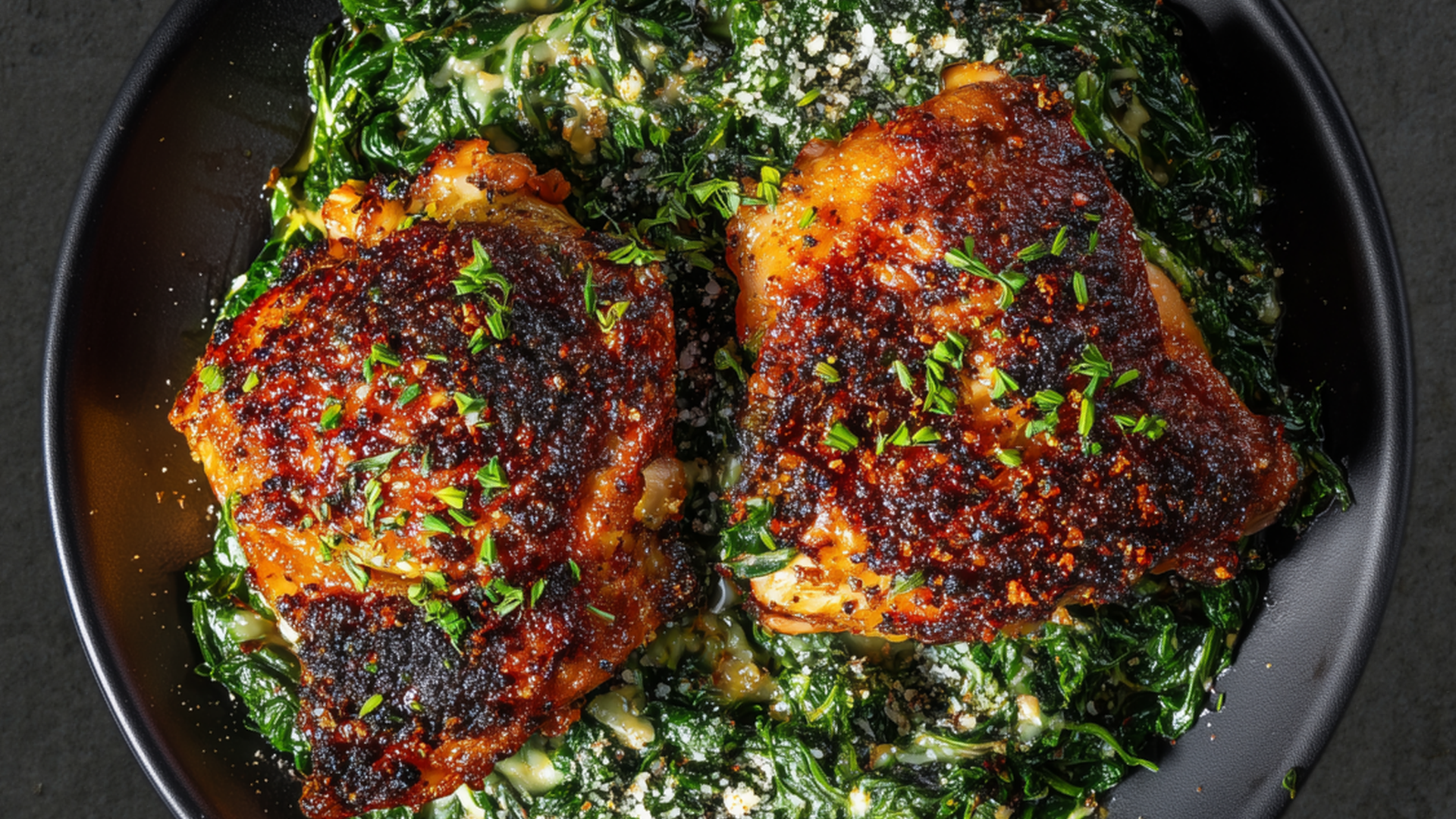 Photo of Garlic Herb Chicken Thighs with Creamed Spinach 