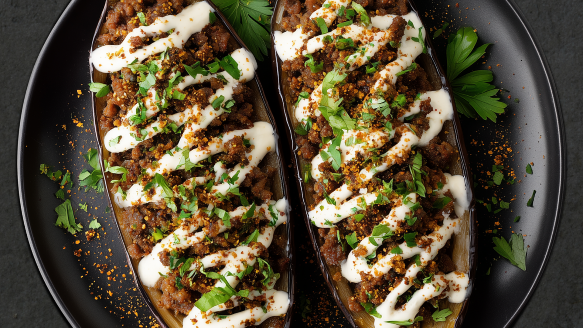 Photo of Stuffed Eggplant Boats with Beef & Tahini