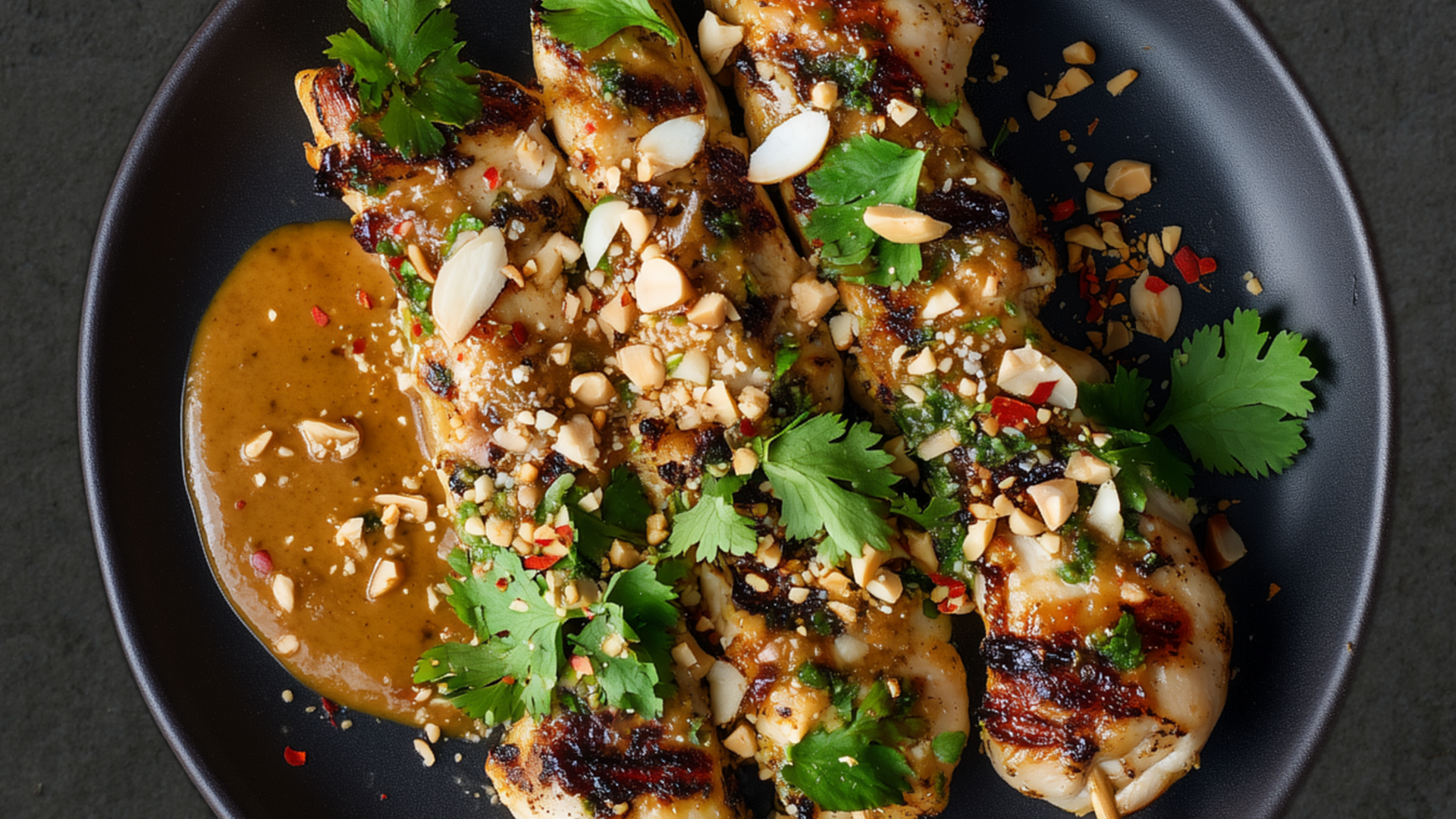 Photo of Thai Chicken Skewers with “Peanut” Sauce 