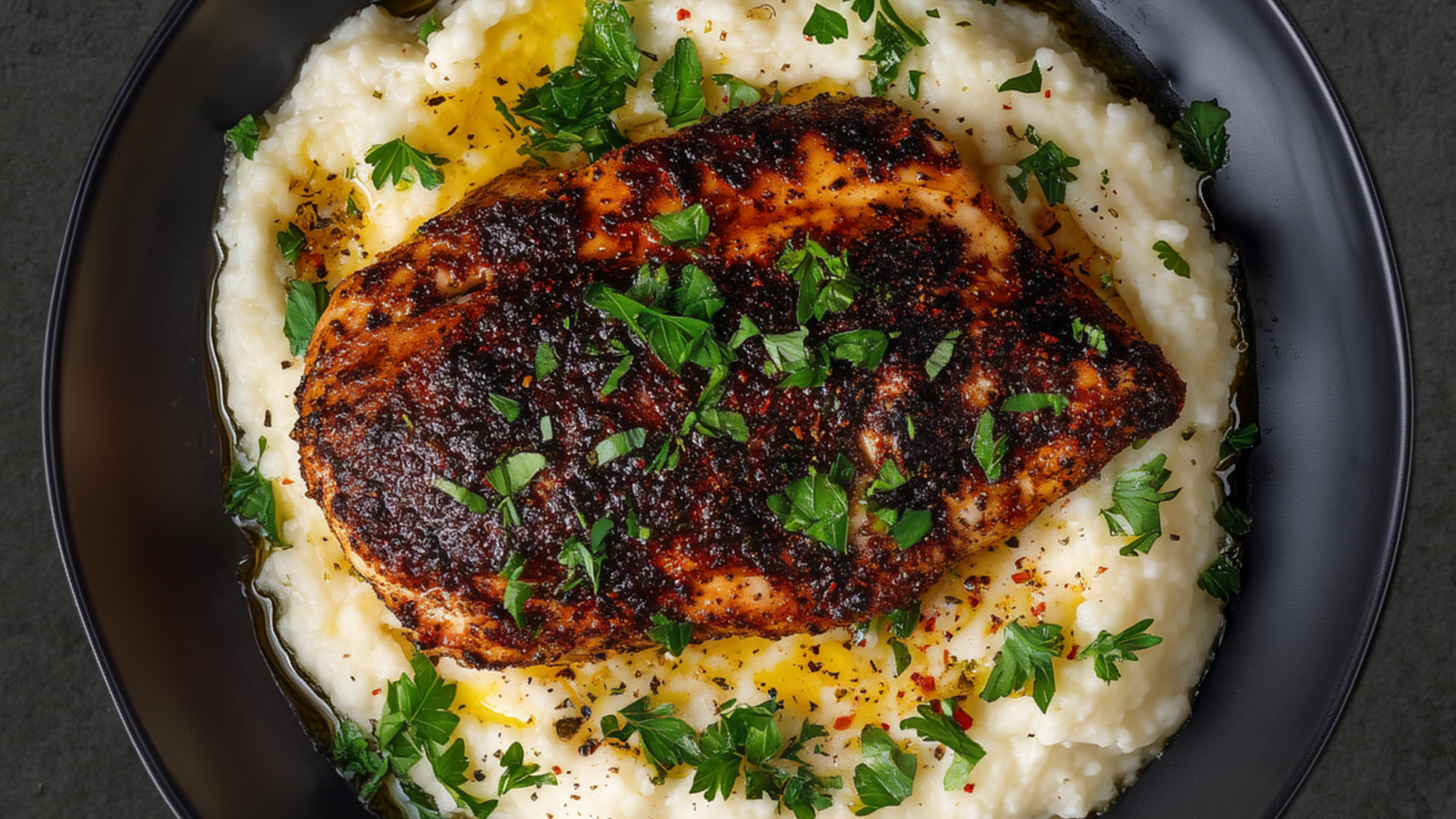 Photo of Blackened Chicken with Roasted Garlic Cauliflower Mash