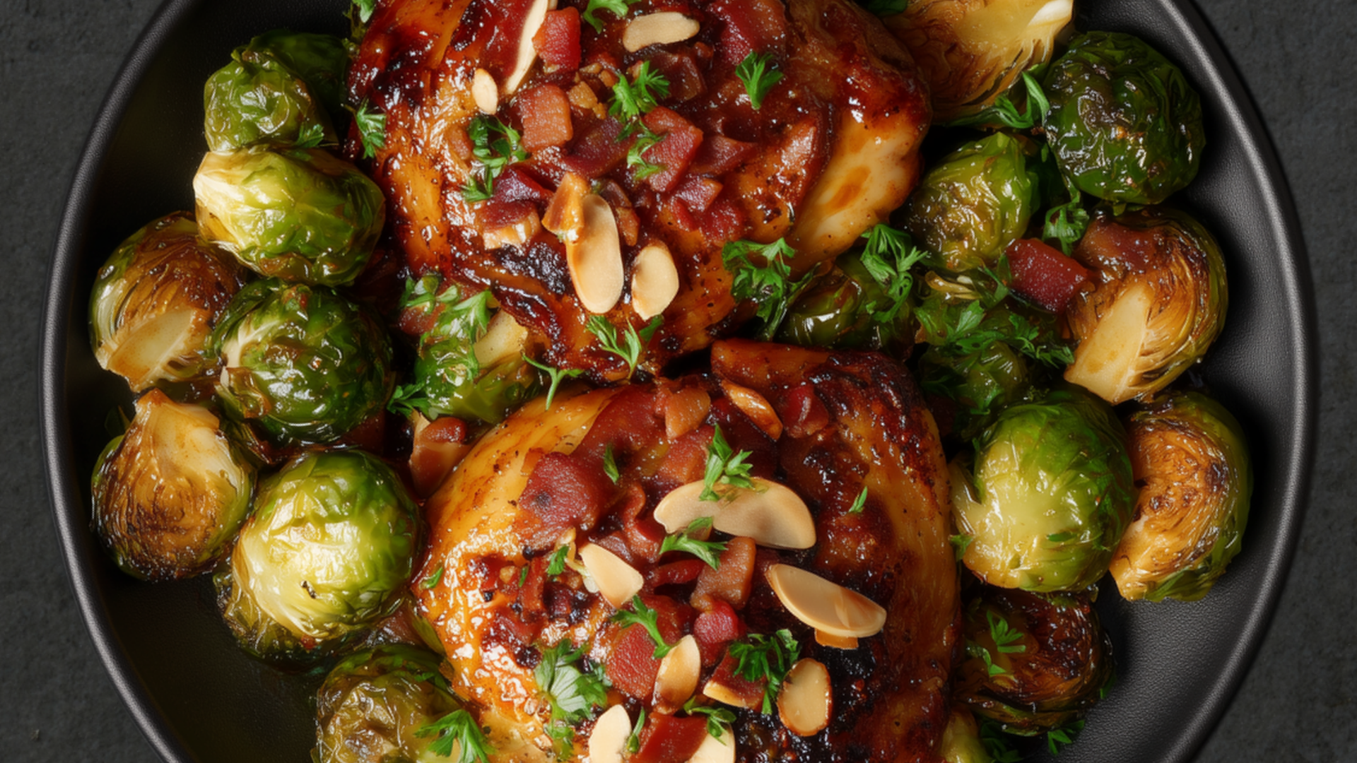 Photo of Balsamic Chicken & Brussels Sprouts with Bacon and Almonds