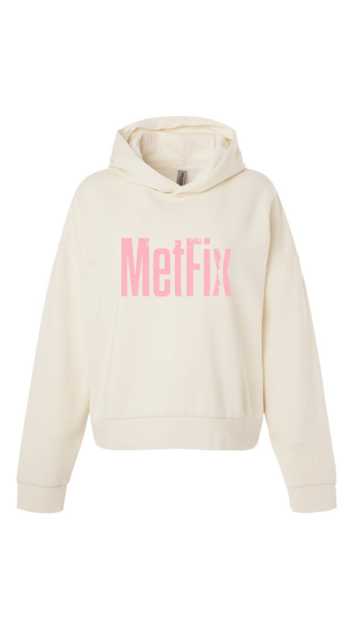 pink and white MetFix hoodie sweatshirt