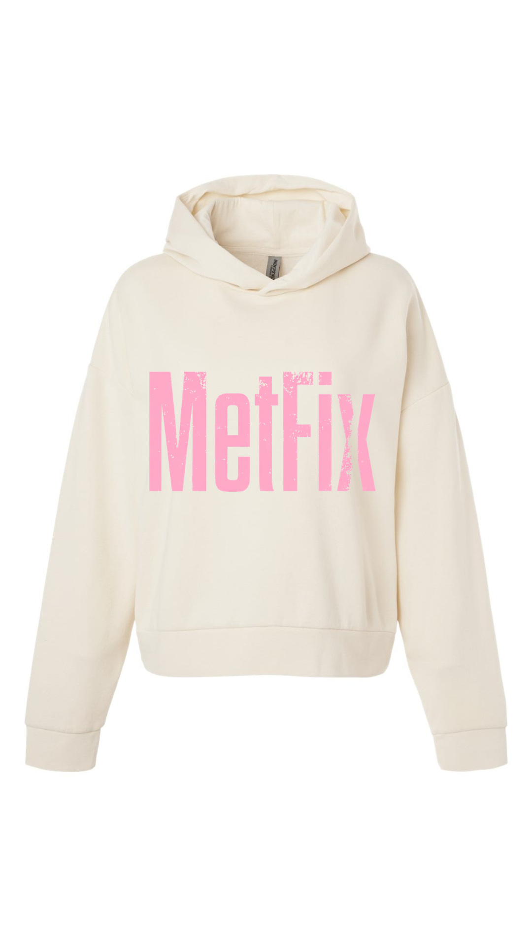 women's distressed pink on cream hoodie sweatshirt