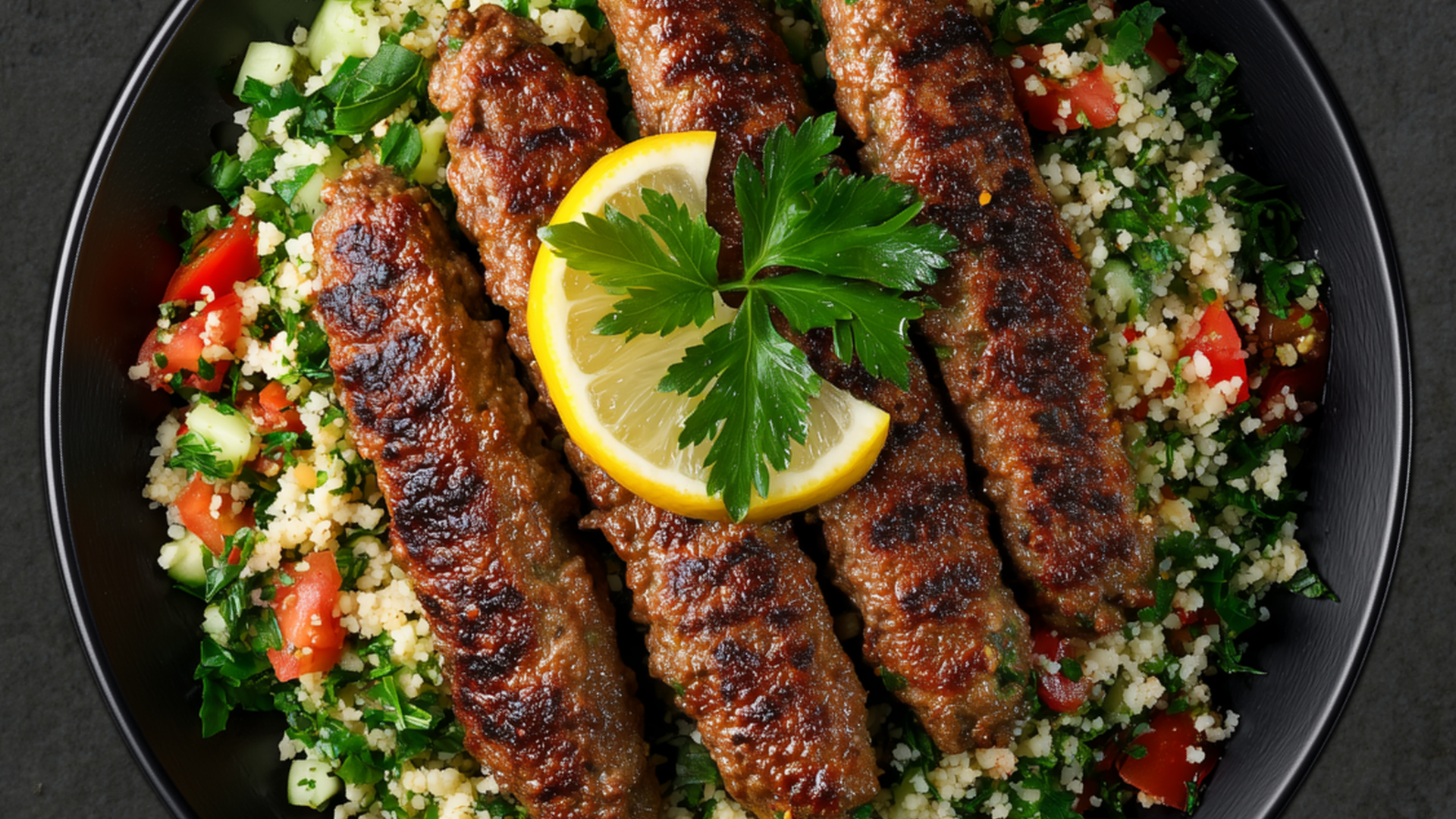 Photo of Ground Beef Kebabs with Cauliflower Tabbouleh